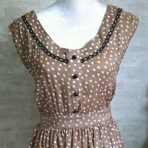 Pink Martini brown polka dots sleeveless dress S summer